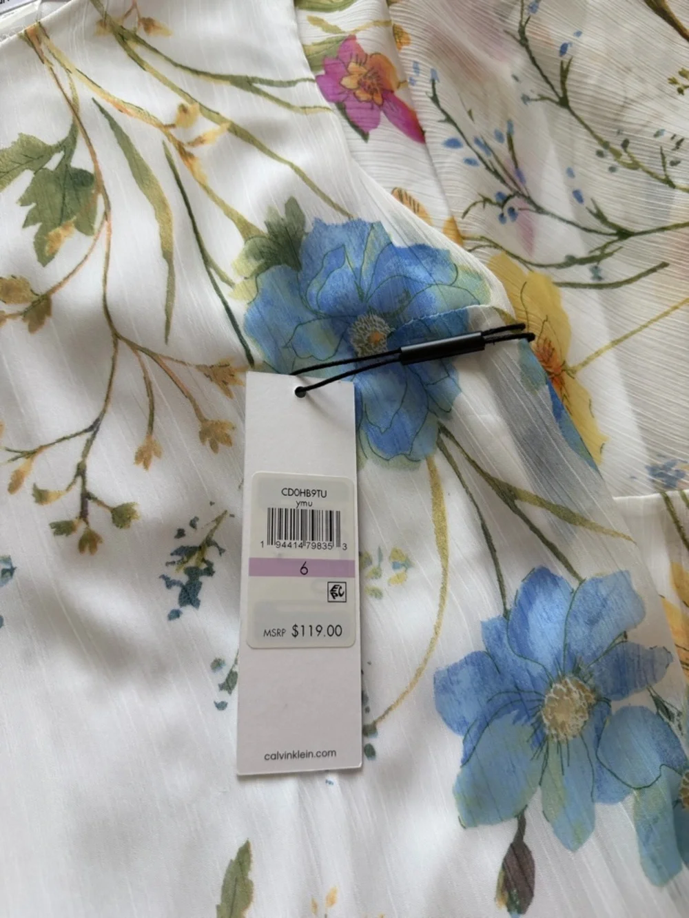 Calvin Klein Cream Floral Dress with Blue and Yellow Blooms - Picture 4 of 4